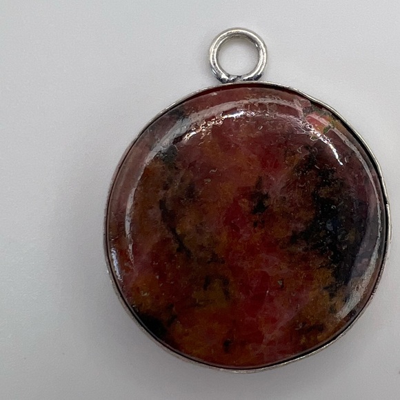 Silver Plated Round Rhodonite Necklace Pendant - Picture 1 of 3
